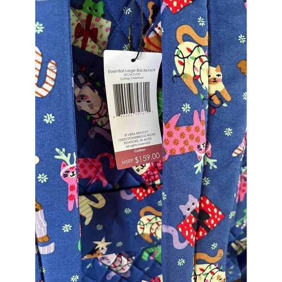 Vera Bradley Large Backpack Cotton Catnip Christmas NWT - Picture 4 of 4
